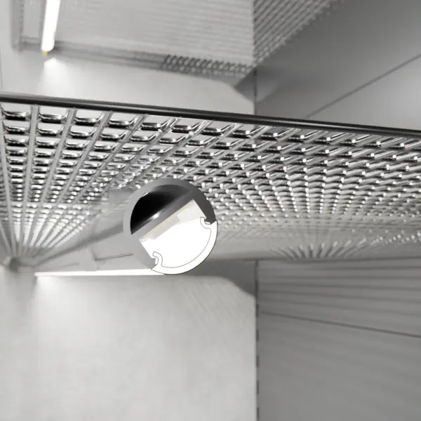 LED-Lichtleiste GALLERY in Unterbodenmontage am Gitterfachboden – effiziente Beleuchtungslösung von DWD Concepts