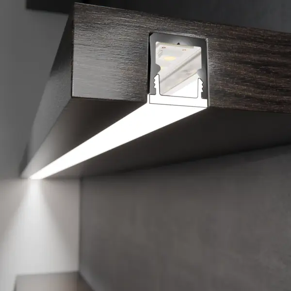 Einbausituation der LED-Lichtleiste RIPPS in eingelassener Montage – dezente Lichtintegration von DWD Concepts
