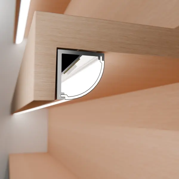 Eckprofilleuchte TITA in Unterbaumontage am Holzfachboden – hochwertige Beleuchtungslösung von DWD Concepts