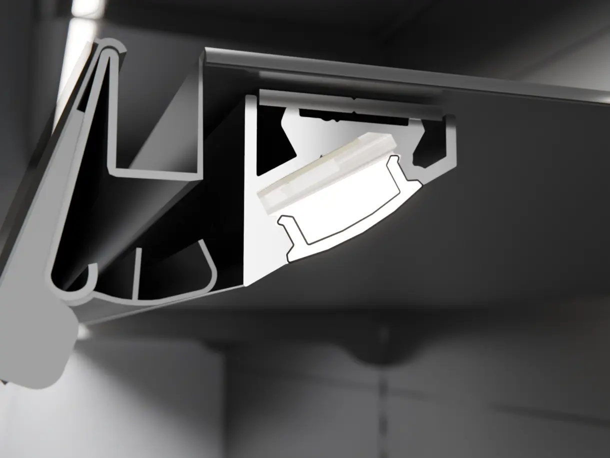 LED-Lichtleiste LEON in Unterbodenmontage am Metallfachboden – effiziente Beleuchtungslösung von DWD Concepts