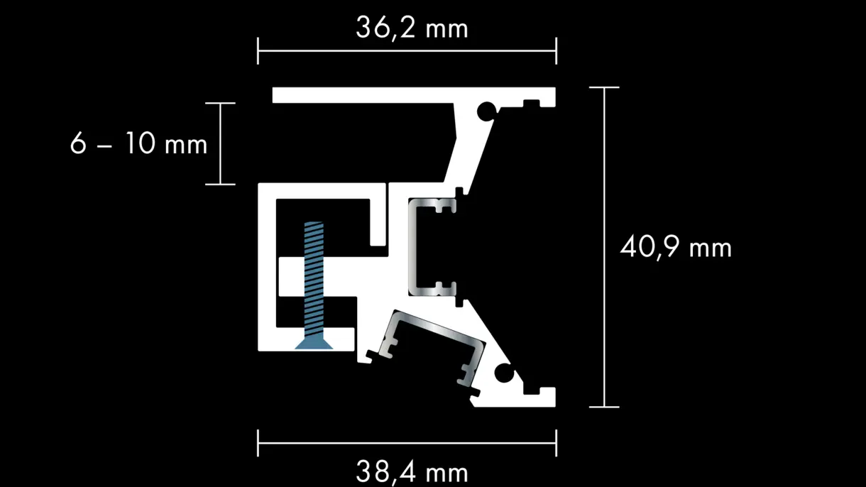 Querschnittszeichnung der LED-Lichtleiste G610 mit flachem Diffusor und Abmessungen – technische Darstellung von DWD Concepts