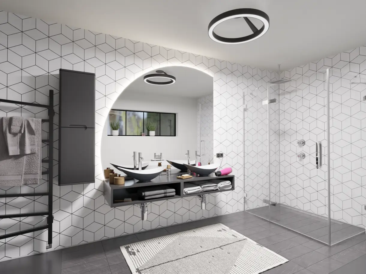 Montagesituation der LED-Lichtleiste CROOK 20 an runder Holzvertäfelung – flexible Lichtlösung von DWD Concepts