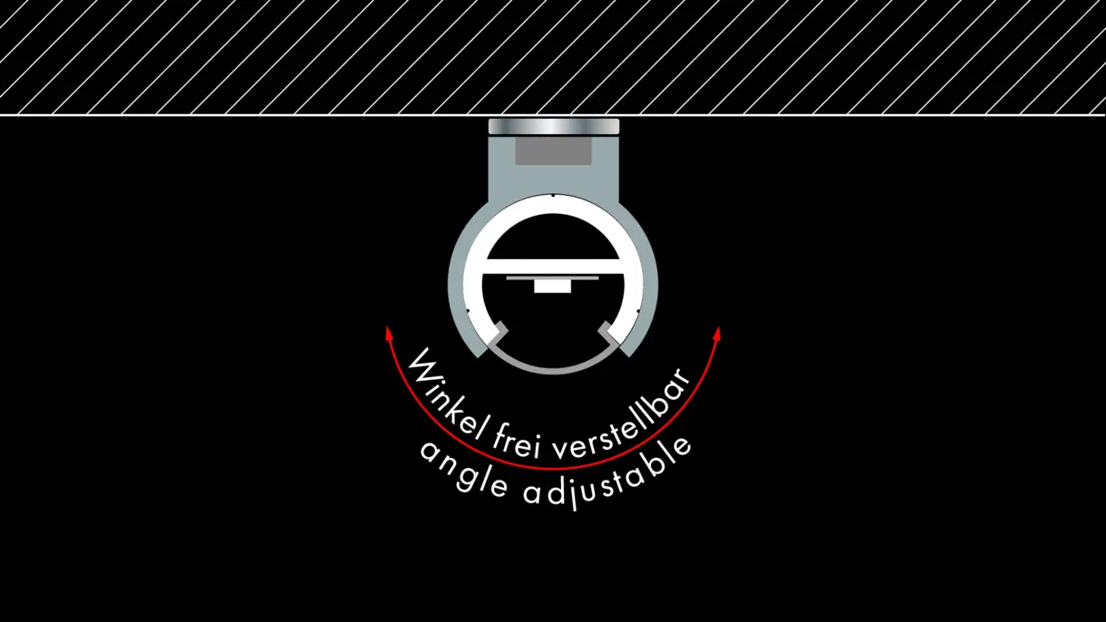 Querschnittszeichnung der LED-Lichtleiste GALLERY MDC mit verstellbarem Abstrahlwinkel – variable Lichtlösung von DWD Concepts