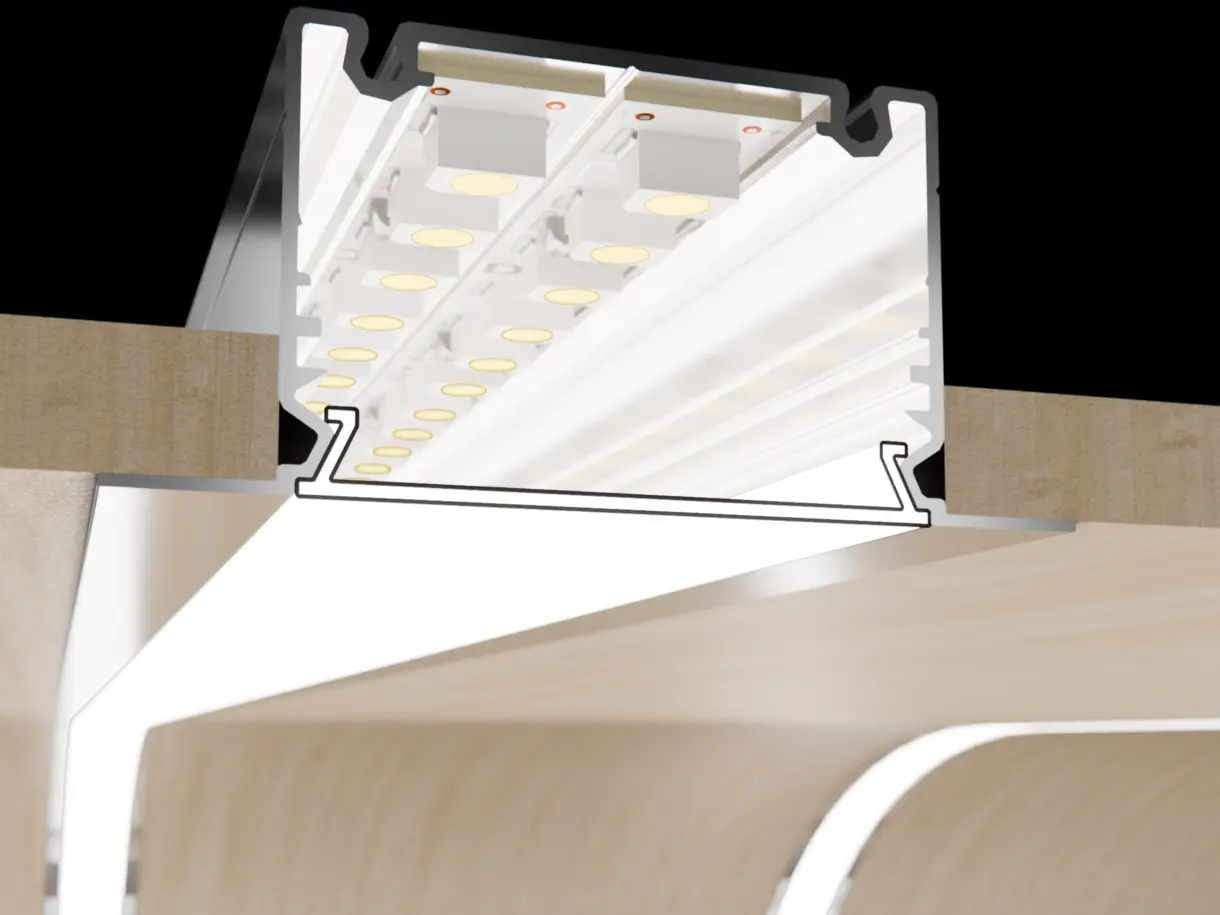 Einbausituation der LED-Lichtleiste COULSON – eingelassen in Holzvertäfelung – elegante Wandbeleuchtung von DWD Concepts