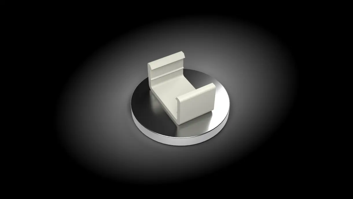 Magnetischer Clip zur Befestigung der LED-Lichtleiste CALLU MDC an Gitterfachböden – flexible Montagelösung von DWD Concepts