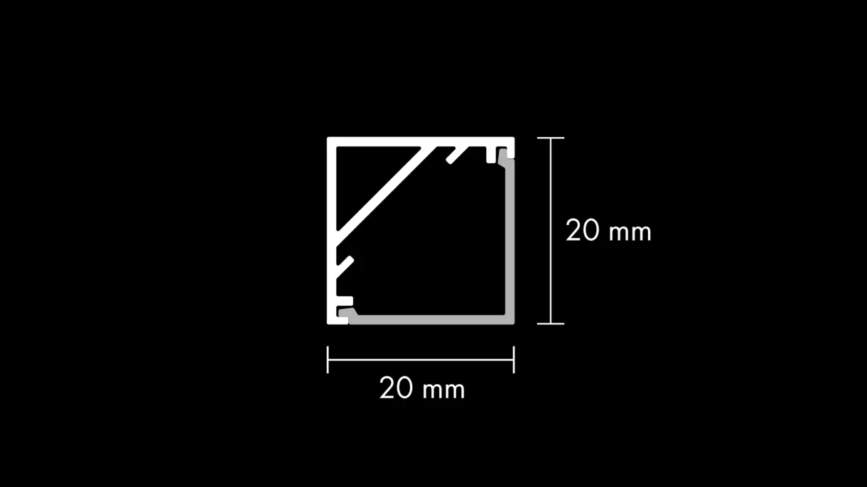 Querschnittszeichnung der LED-Lichtleiste TITA L mit Diffusor und Abmessungen – technische Darstellung von DWD Concepts