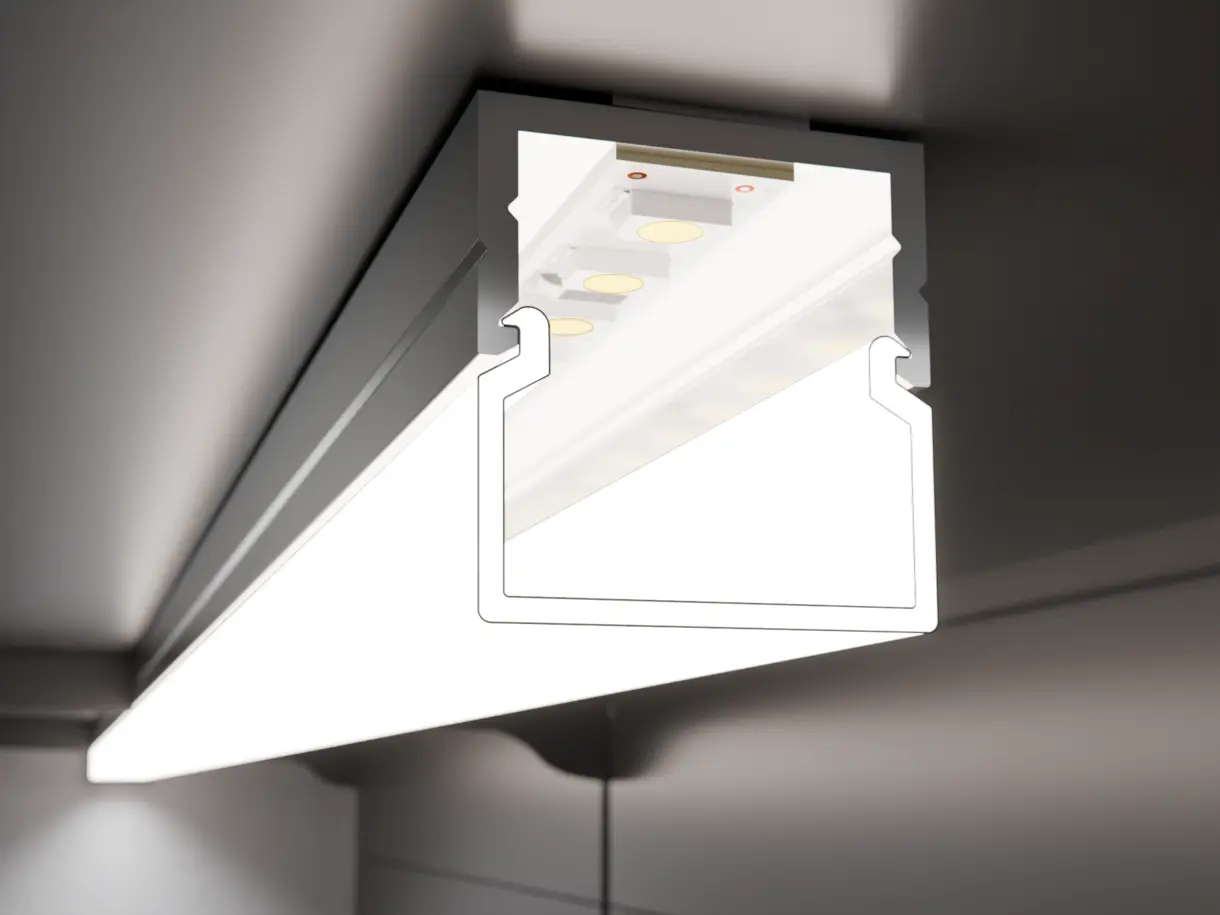 Einbausituation der LED-Lichtleiste CALLU L – Aufbau am Metallfachboden – Lichtsystem von DWD Concepts
