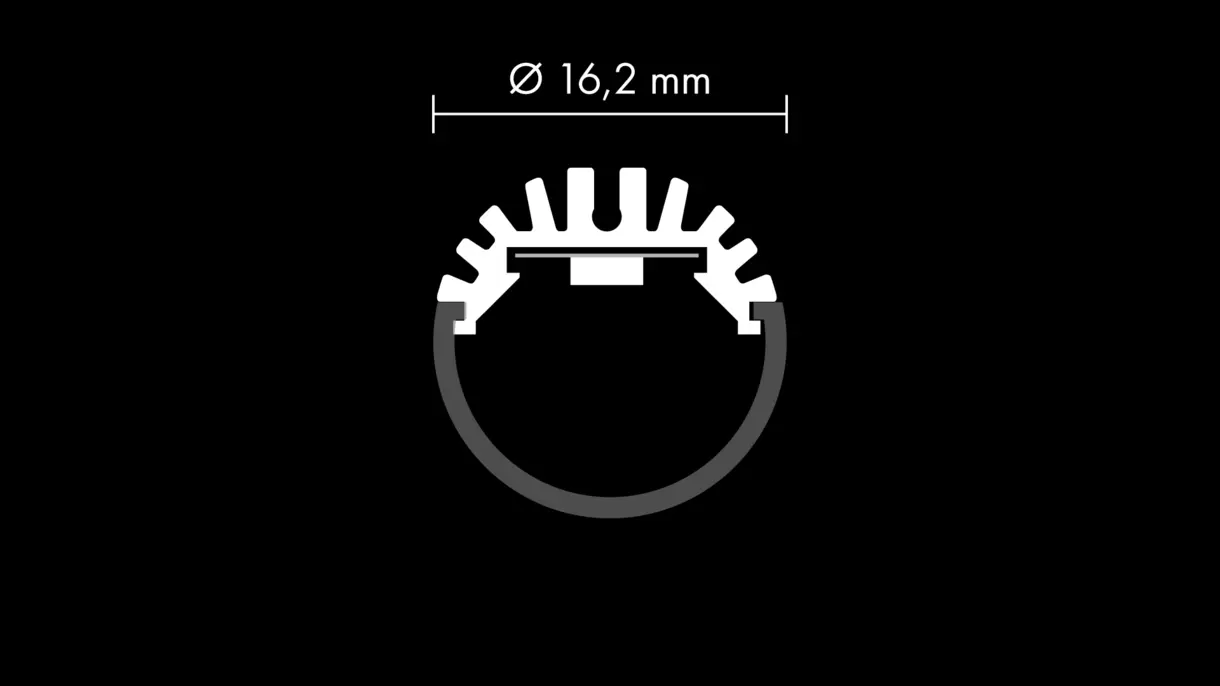 Querschnittszeichnung der LED-Lichtleiste GALLERY HP mit Abmessungen – technische Darstellung von DWD Concepts