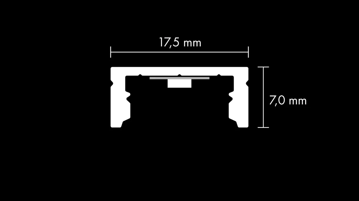 Querschnittszeichnung der LED-Lichtleiste CALLU MDC ohne Diffusor mit Abmessungen – technische Darstellung von DWD Concepts