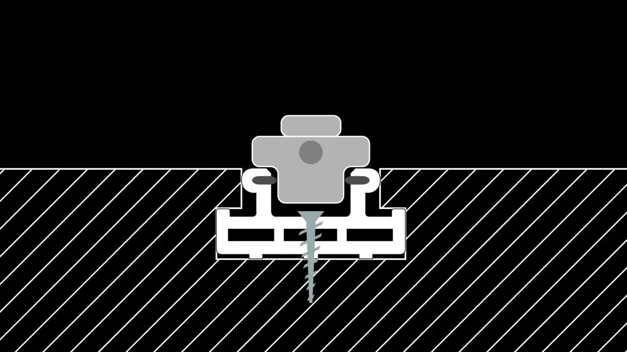 INWI X-line Stromschiene in voll eingelassener und bündig verschraubter Montage mit Spin Plug von DWD Concepts – elegante LED-Stromzufuhr für Möbel-, POS- und Messebau.