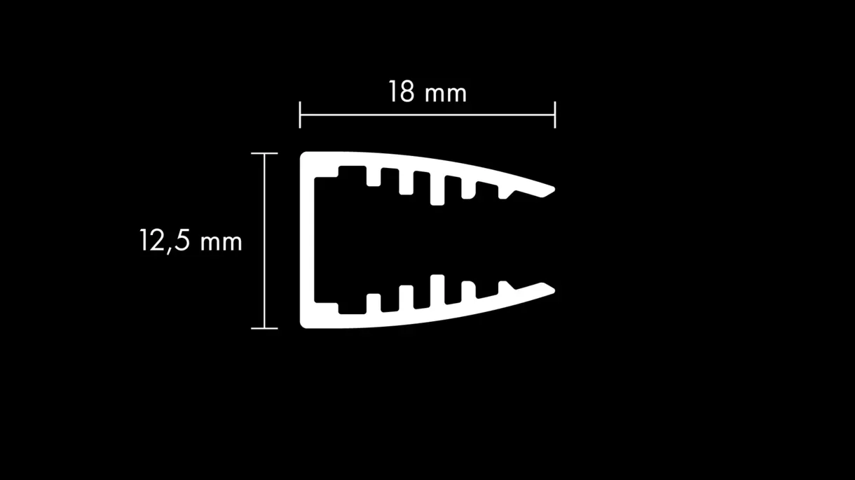 Querschnittszeichnung der LED-Lichtleiste M600 mit Abmessungen – technische Darstellung von DWD Concepts