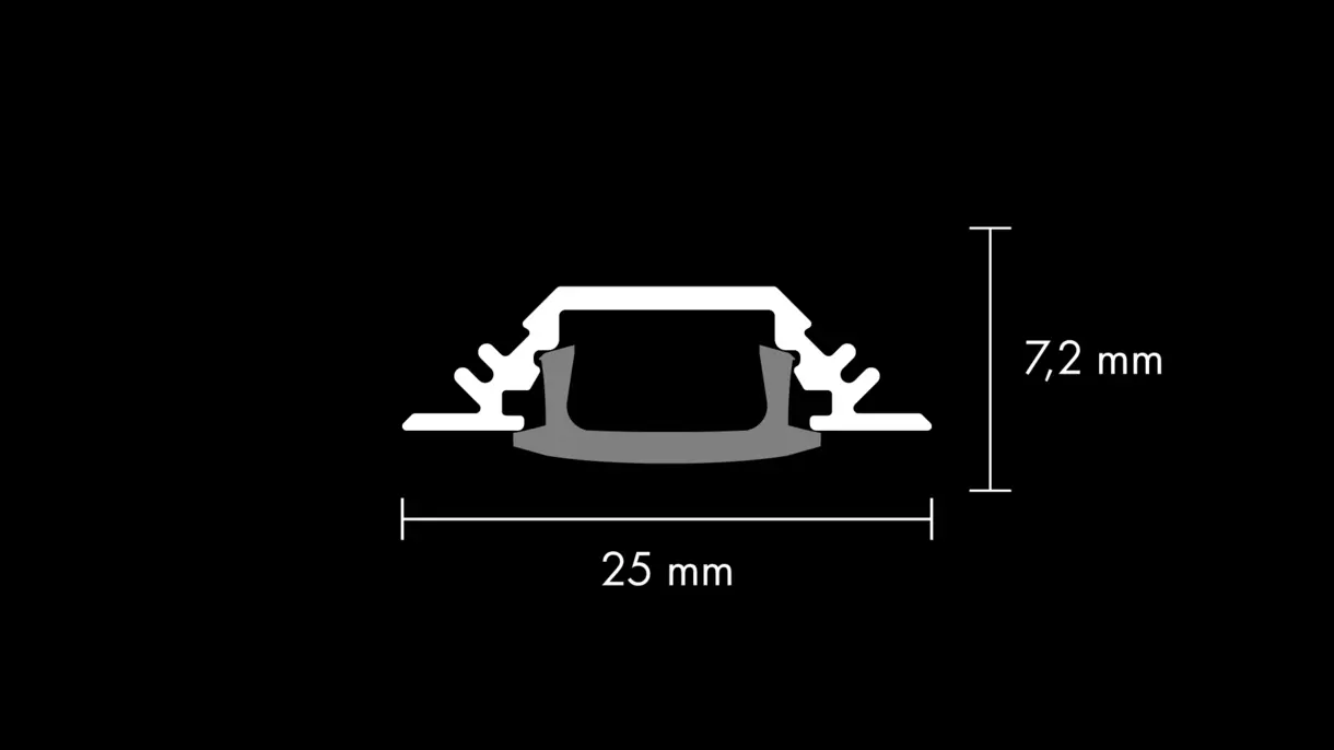 Querschnittszeichnung der LED-Lichtleiste TRIGONA mit Diffusor und Abmessungen – technische Darstellung von DWD Concepts