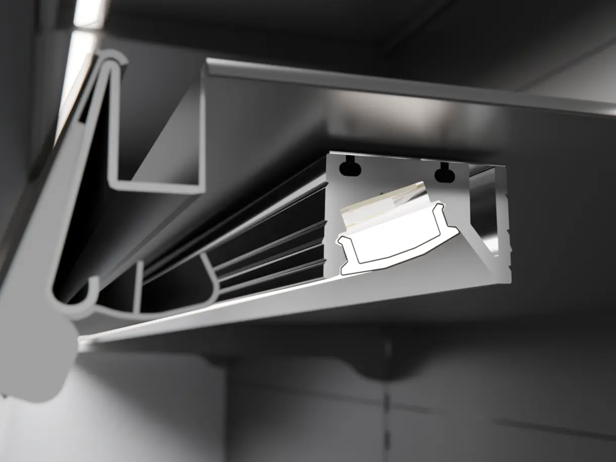LED-Lichtleiste CAPH in Unterbaumontage am Metallfachboden – effiziente Beleuchtungslösung von DWD Concepts