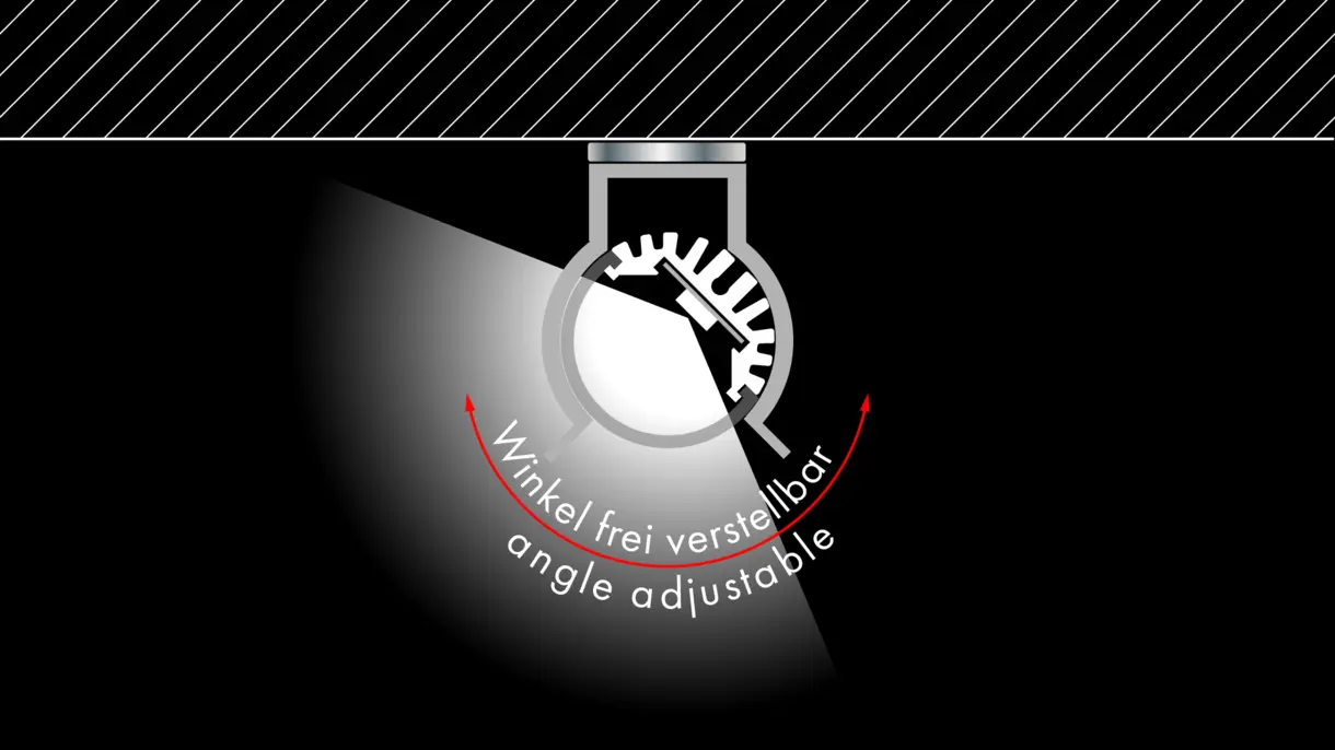 Querschnittszeichnung der LED-Lichtleiste GALLERY HP mit verstellbarem Abstrahlwinkel – präzise Lichtlösung von DWD Concepts