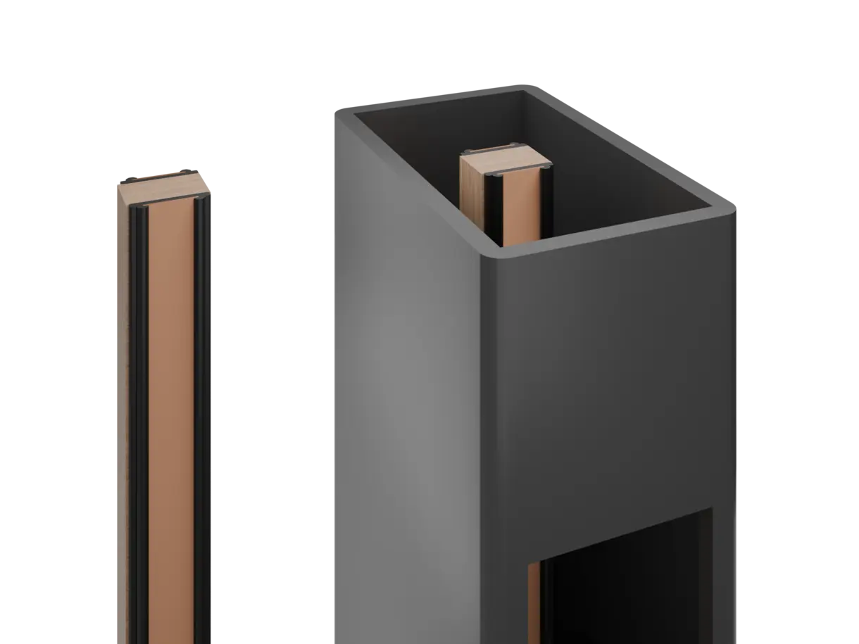 linke Abbildung: INWI R32 M Stromschiene – rechte Abbildung: Stromschiene installiert in der Regalsäule