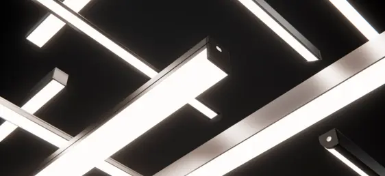 Imagebild von geometrisch angeordneten LED-Lichtleisten – modernes Lichtdesign mit klaren Linien und architektonischer Präzision